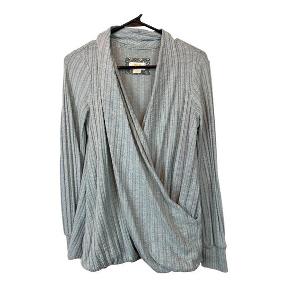 Maeve Anthropologie Blouse Shirt Top Craped Crossover Blue Textured Small - Picture 2 of 10